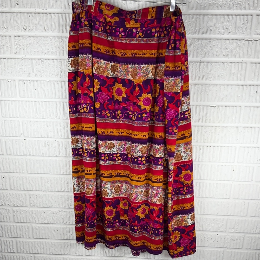 Vintage Anthony Marks Bohemian Floral Stripe Maxi Skirt - Pink & Gold